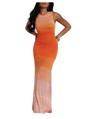 Sleeveless Knit Dress, Orange (Small)