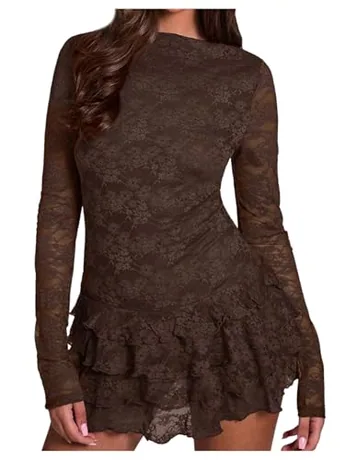 Mini Lace Dress, Coffee