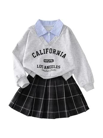 Plaid Outfit Set, Grey