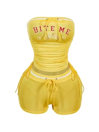 Ruched Outfit Set, Yellow (Large)