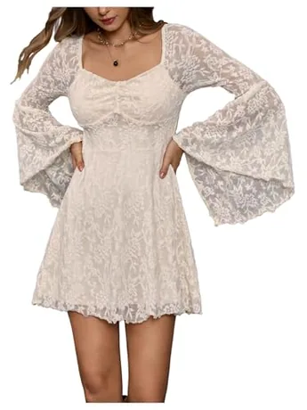 Long Sleeve Floral Dress, Beige
