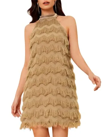 Sleeveless Halter Dress, Khaki