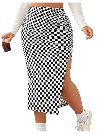 Plus Size Midi Skirt, Black (X-Large Plus)