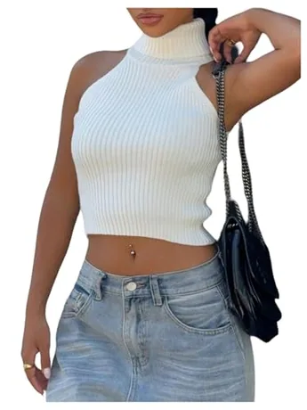 Sleeveless Knit Knitwear, White (Medium)