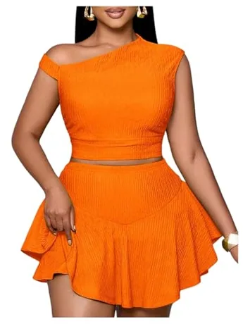 Plus Size Mini Ruffle Outfit Set, Orange