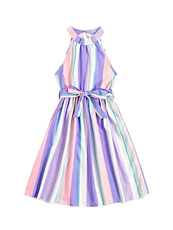 Sleeveless Striped Dress, Purple