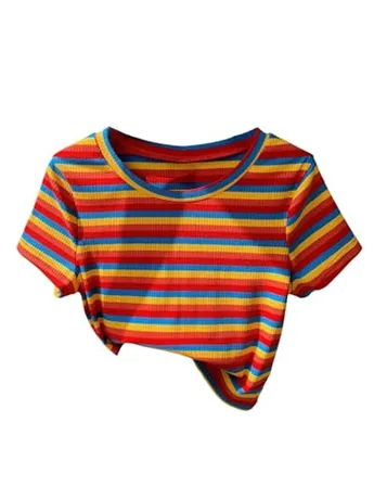 Short Sleeve Knit Crop Top, Orange