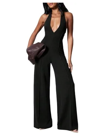 Wide Leg Backless Jumpsuit, Black