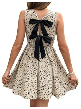 Sleeveless Floral Dress, Apricot