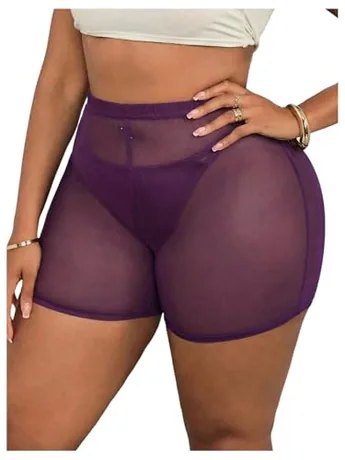 Plus Size Mesh Shorts, Purple
