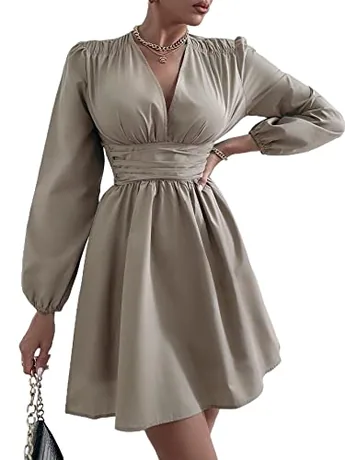 Mini Ruched Dress, Khaki