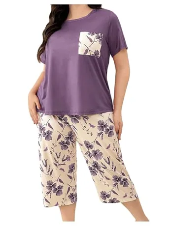 Plus Size Floral Sleep Set, Purple