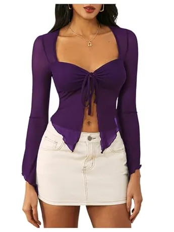 Long Sleeve Mesh Shirt, Purple