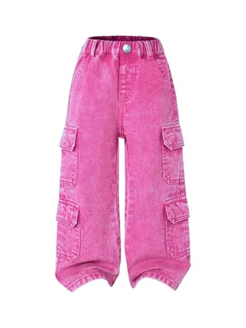 Wide Leg Denim Jeans, Pink (4T)
