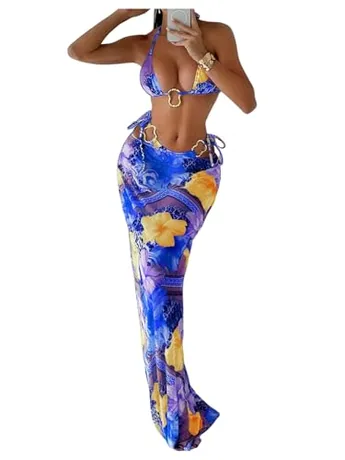 Floral Swimsuit, Blue