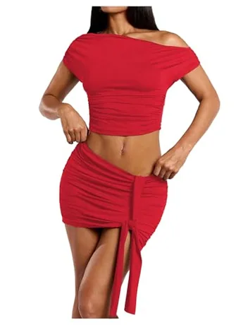 Mini Ruched Outfit Set, Red