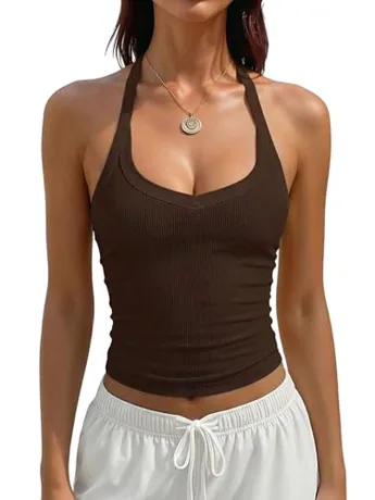 Sleeveless Knit Tank Top, Coffee (Large)
