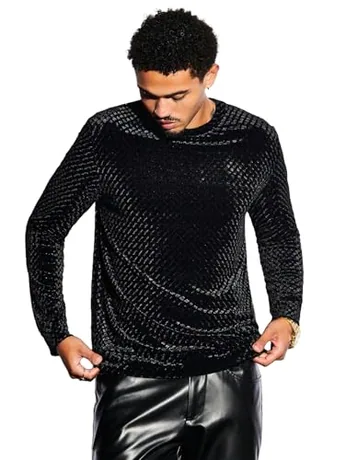 Long Sleeve Velvet Outfit Set, Black