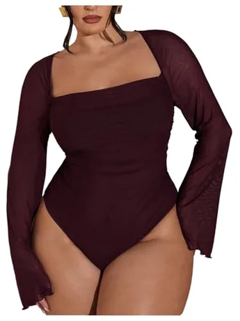 Plus Size Mesh Bodysuit, Purple