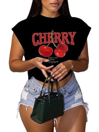 Plus Size Graphic Crop Top, Black (XX-Large Plus)