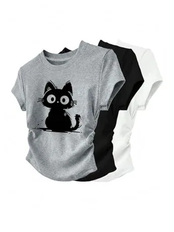 Short Sleeve Ruched T-Shirt, Grey
