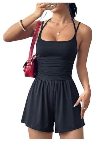 Sleeveless Ruched Jumpsuit, Black