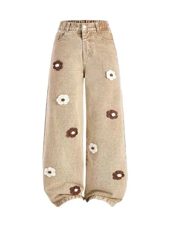 High Waisted Denim Jeans, Khaki (9 Years)