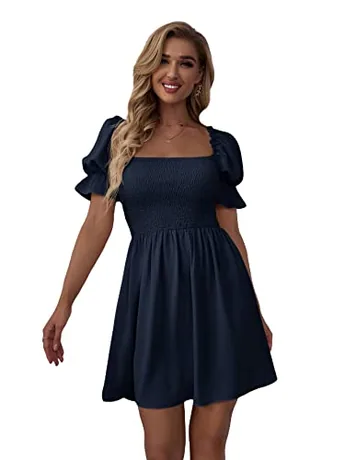 Short Sleeve Ruffle Dress, Navy