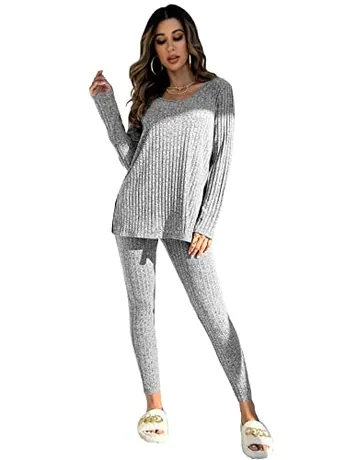 Long Sleeve Knit Sleep Set, Grey