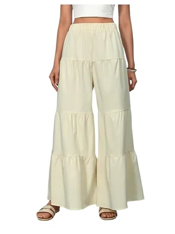 Wide Leg Ruffle Trousers, Apricot