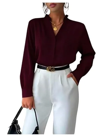 Long Sleeve Blouse, Burgundy (Large)