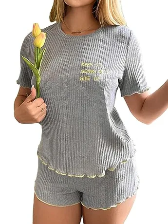 Short Sleeve Knit Sleep Set, Grey