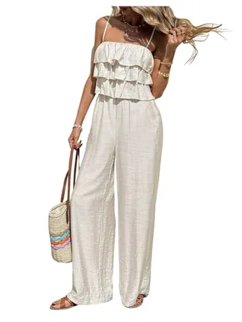 Sleeveless Ruffle Jumpsuit, Apricot