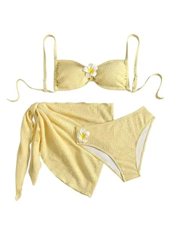 Plus Size Floral Swimsuit, Yellow