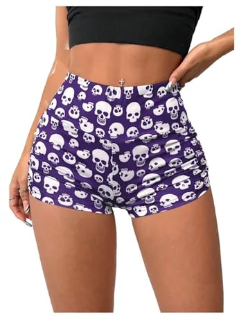High Waisted Ruched Shorts, Purple