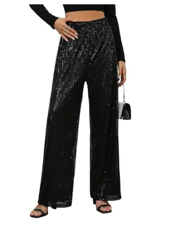 Wide Leg Sequin Trousers, Black