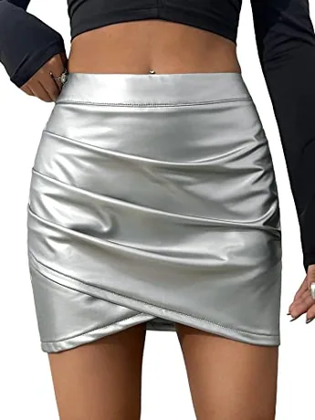 Mini Ruched Skirt, Silver