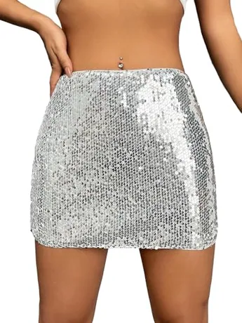 Petite Mini Sequin Skirt, Silver