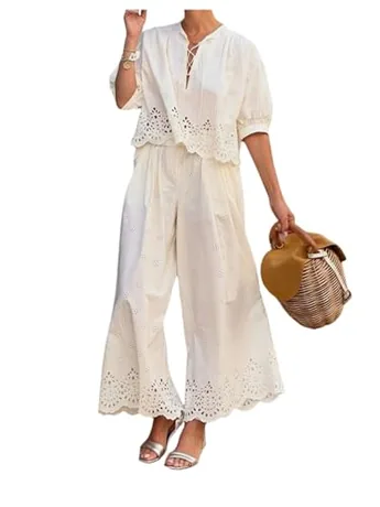 Wide Leg Outfit Set, Beige (Large)