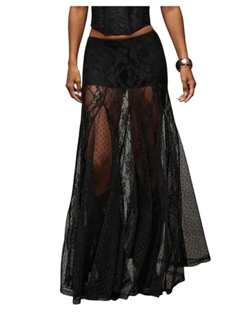 Maxi Lace Skirt, Black
