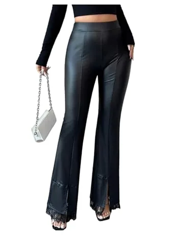 High Waisted Lace Trousers, Black (Medium)