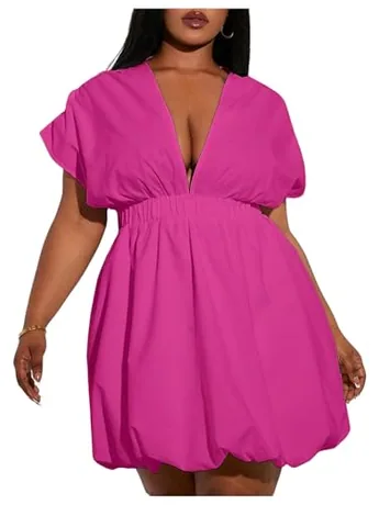 Plus Size Mini Dress, Hot Pink