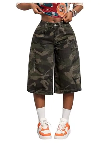 Wide Leg Denim Jeans, Army Green (Medium)
