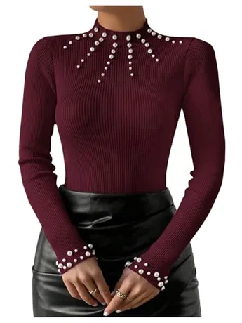 Long Sleeve Knit T-Shirt, Burgundy