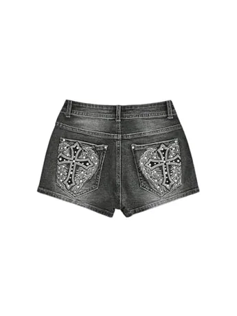 Mini Denim Shorts, Grey (Large)