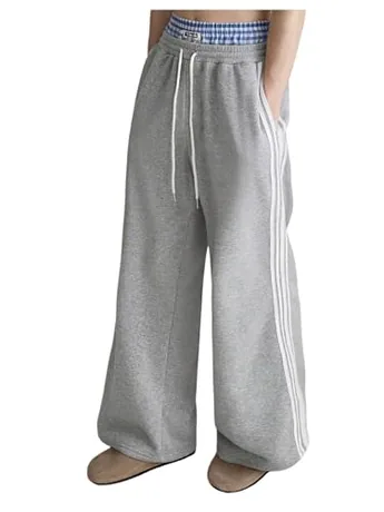 Wide Leg Striped Leggings, Grey (XX-Large)