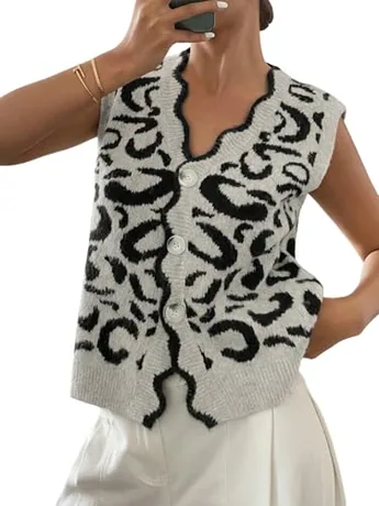 Sleeveless Knit Knitwear, Grey (X-Small)