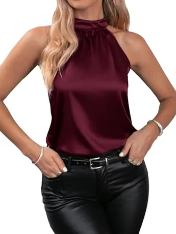 Sleeveless Halter Blouse, Burgundy