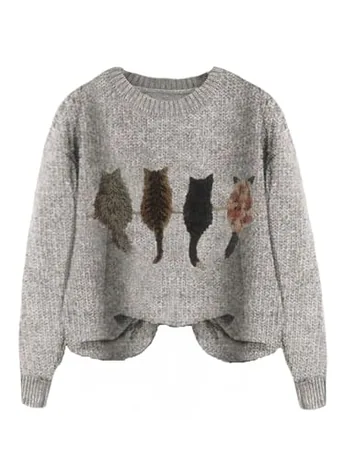 Long Sleeve Knit Knitwear, Grey
