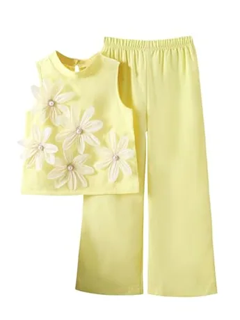 Sleeveless Floral Outfit Set, Yellow